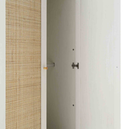 Frances Rattan Double Wardrobe with 1 Drawer, White