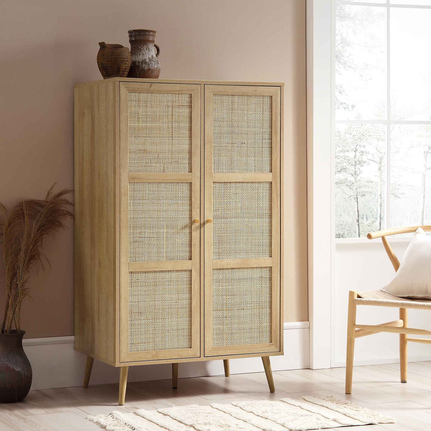 Frances Woven Rattan Compact Double Wardrobe, Natural
