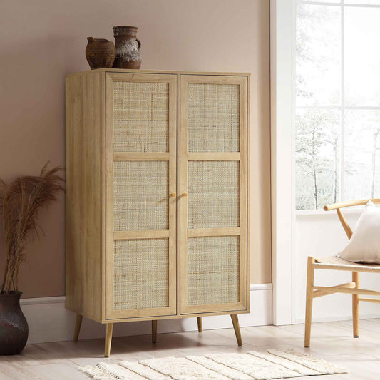 Frances Woven Rattan Compact Double Wardrobe, Natural
