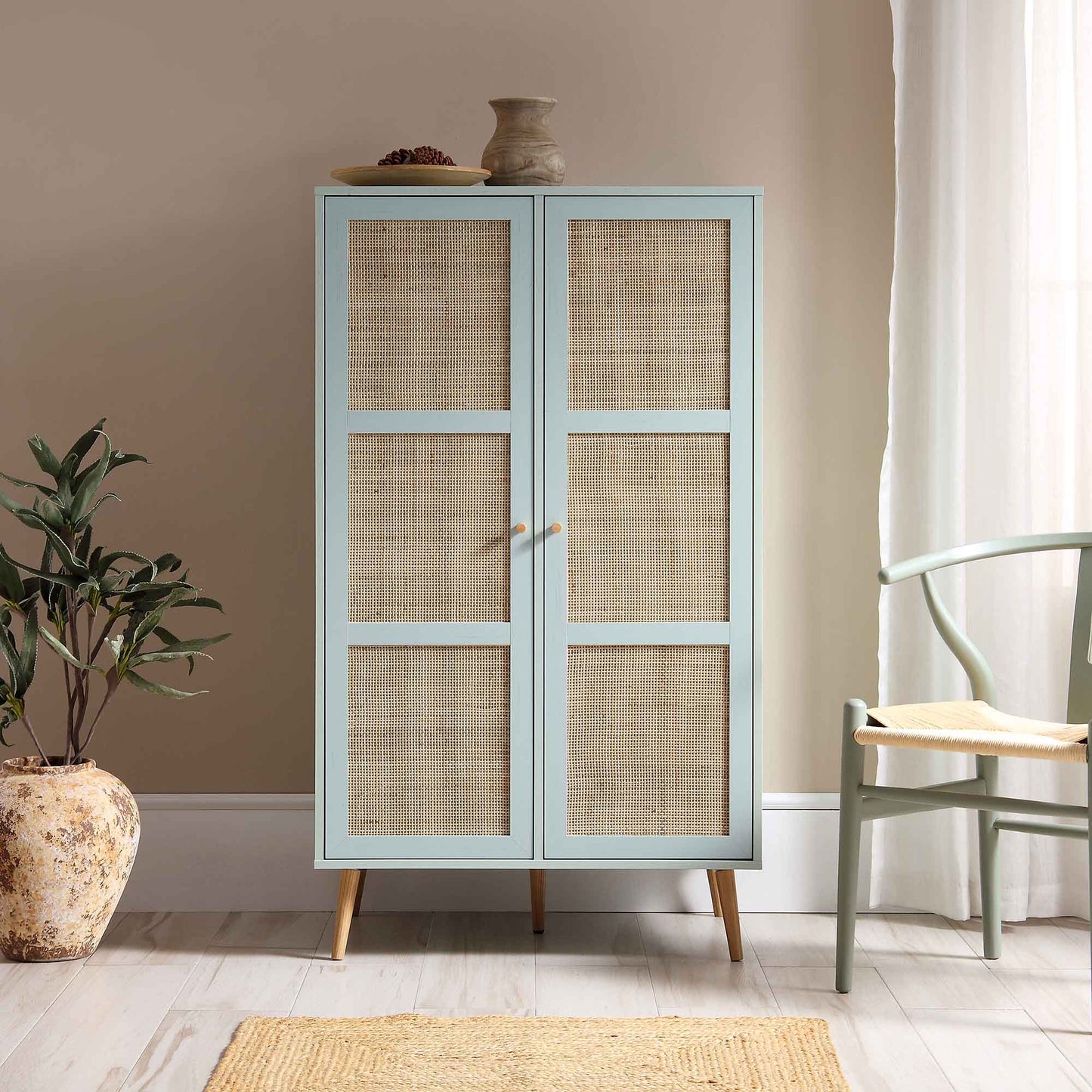 Frances Woven Rattan Compact Double Wardrobe, Mint Green
