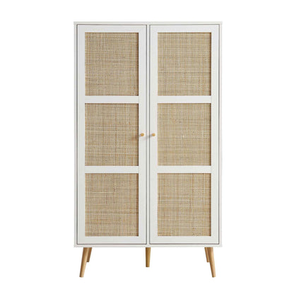 Frances Woven Rattan Compact Double Wardrobe, White