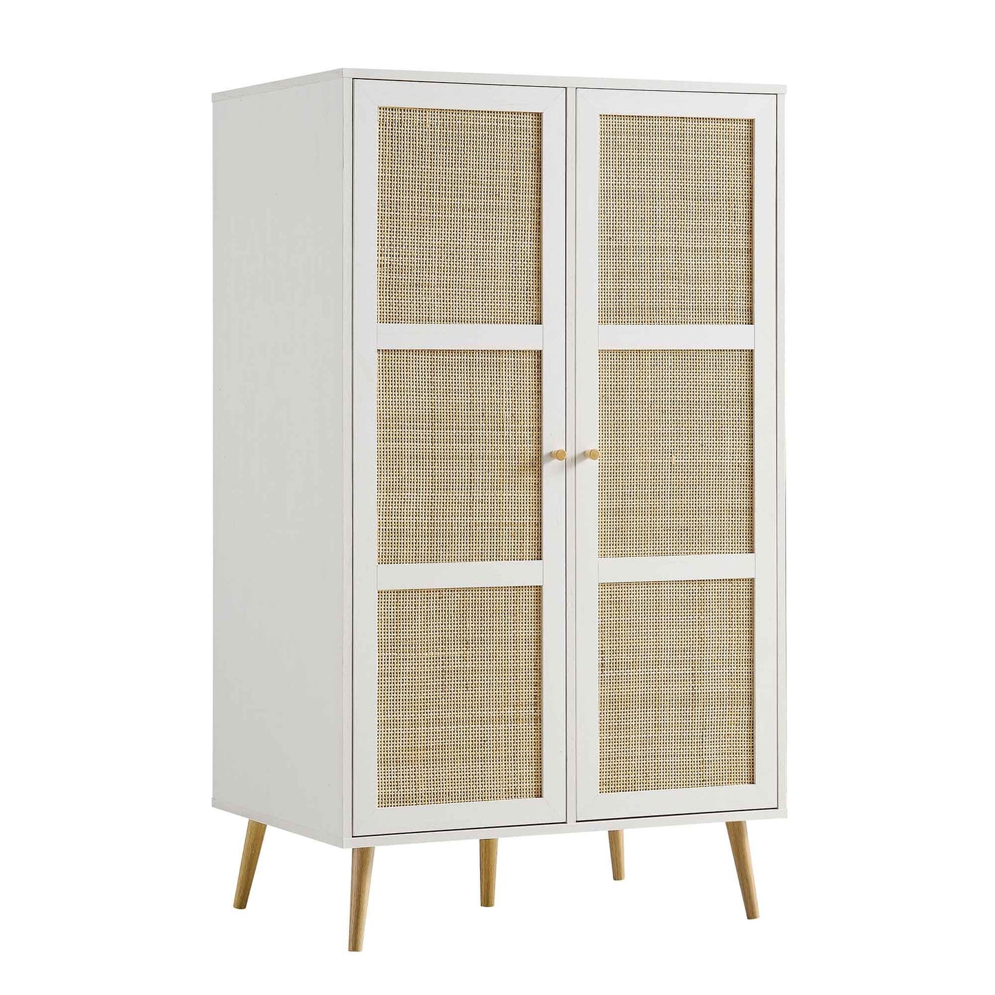 Frances Woven Rattan Compact Double Wardrobe, White