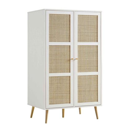 Frances Woven Rattan Compact Double Wardrobe, White
