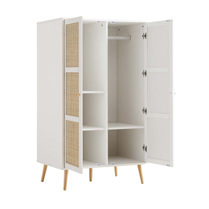 Frances Woven Rattan Compact Double Wardrobe, White
