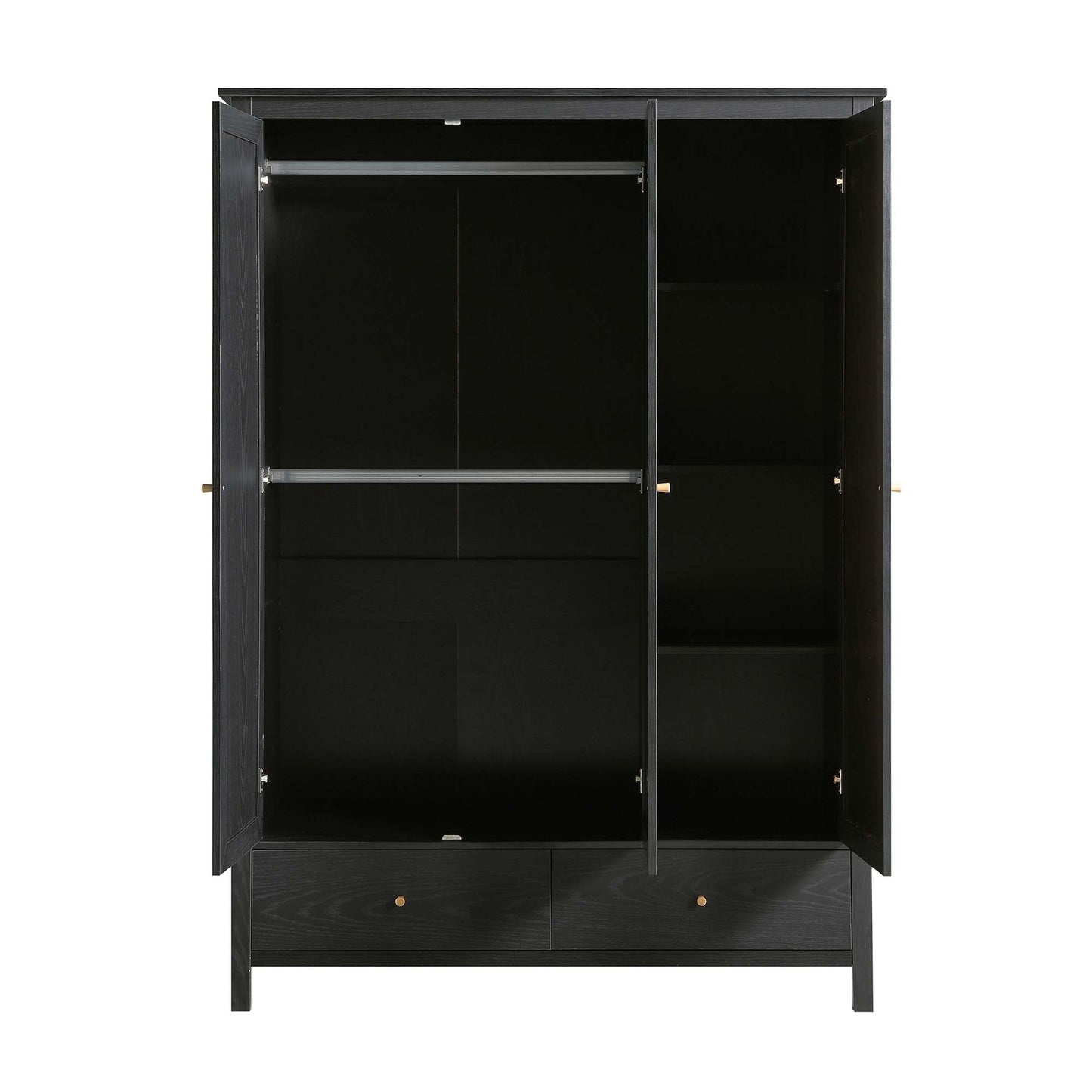Frances Rattan Triple Wardrobe with 2 Drawers, Black