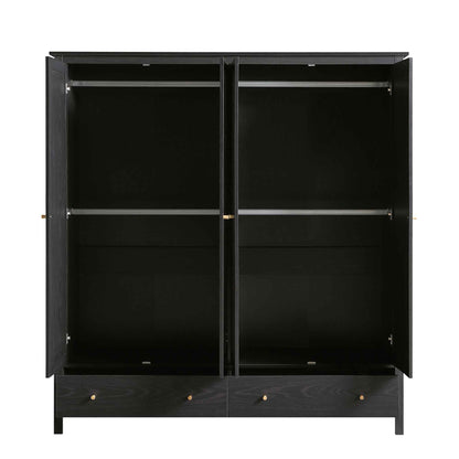 Frances Rattan 4-Door Wardrobe with 2 Drawers, Black