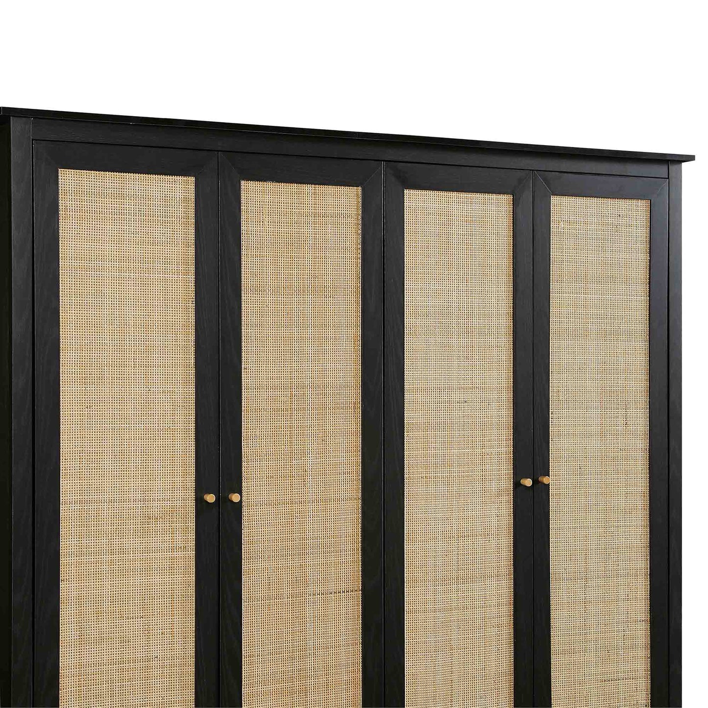 Frances Rattan 4-Door Wardrobe with 2 Drawers, Black