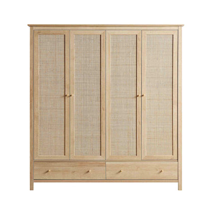 Frances Rattan 4-Door Wardrobe with 2 Drawers, Natural