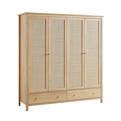 Frances Rattan 4-Door Wardrobe with 2 Drawers, Natural