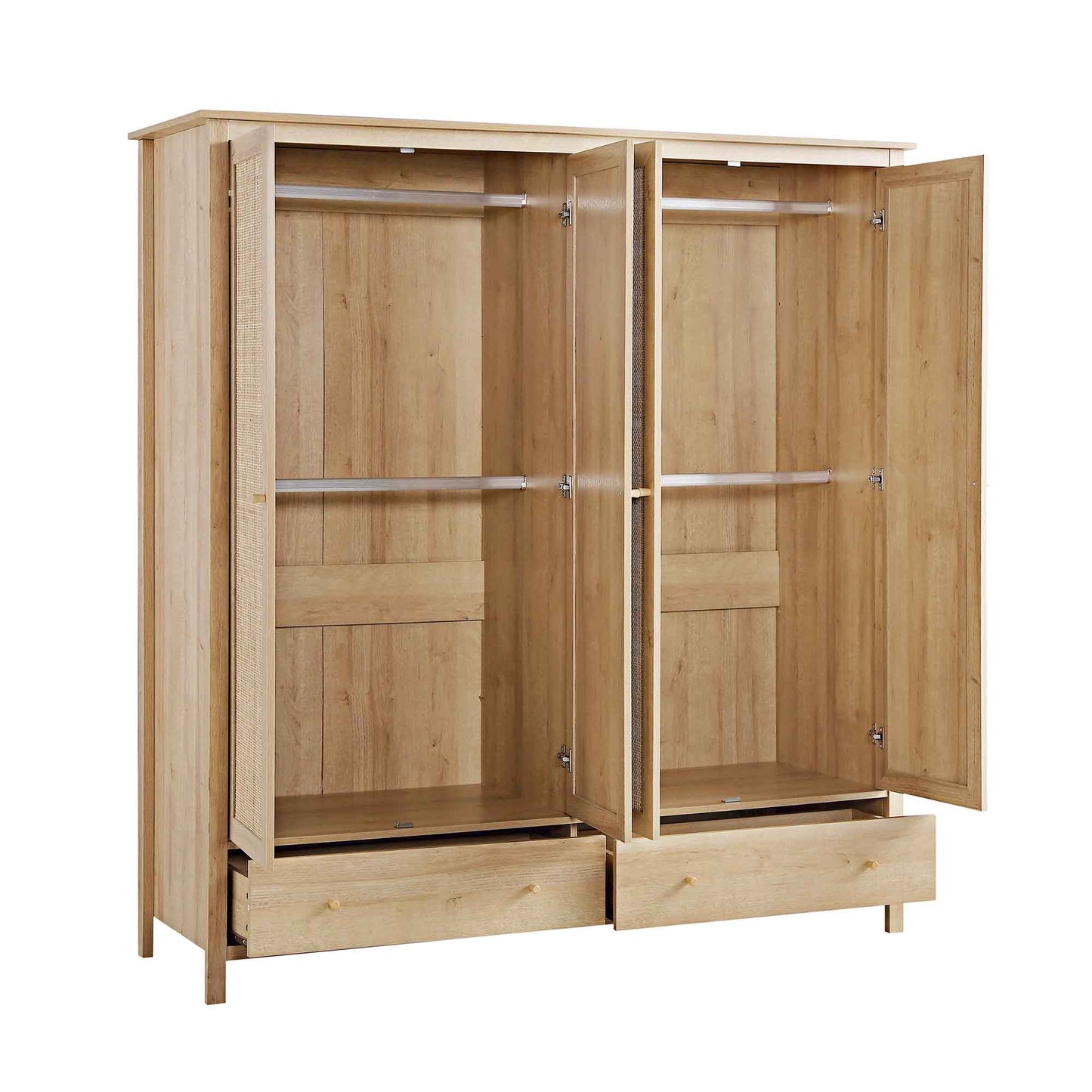 Frances Rattan 4-Door Wardrobe with 2 Drawers, Natural