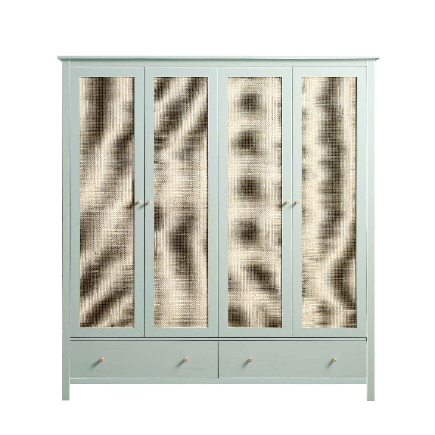 Frances Rattan 4-Door Wardrobe with 2 Drawers, Mint