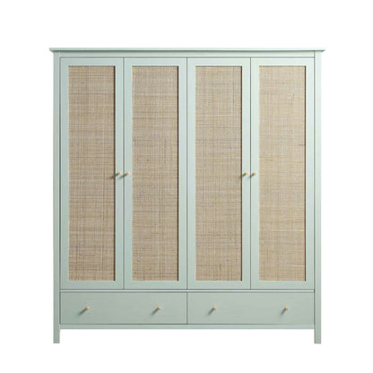 Frances Rattan 4-Door Wardrobe with 2 Drawers, Mint