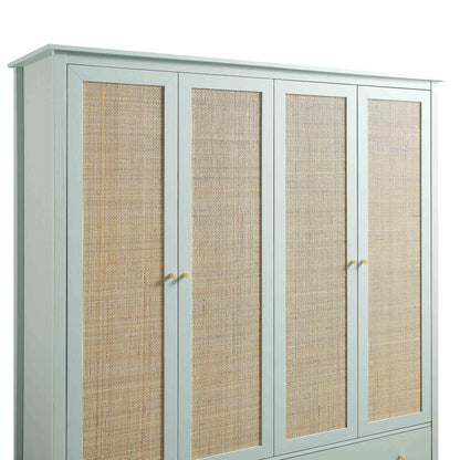 Frances Rattan 4-Door Wardrobe with 2 Drawers, Mint