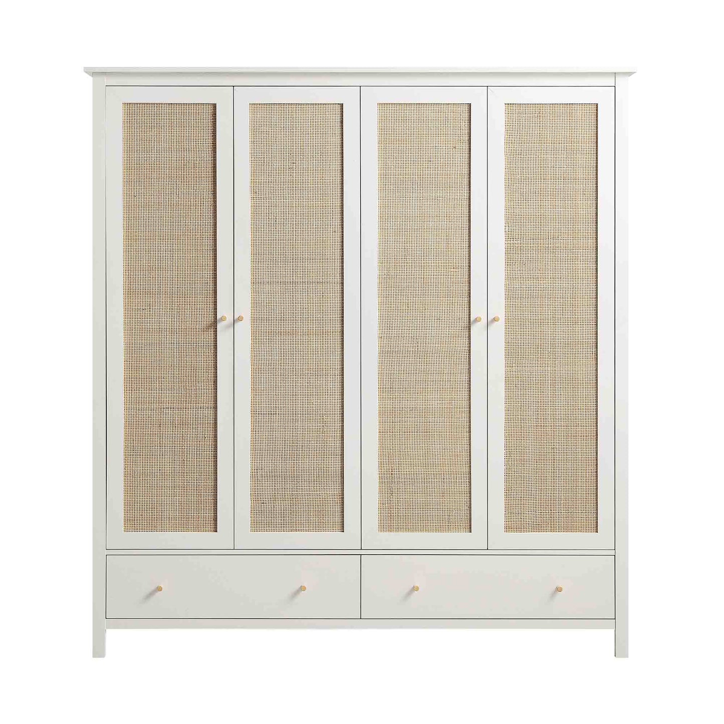 Frances Rattan 4-Door Wardrobe with 2 Drawers, White