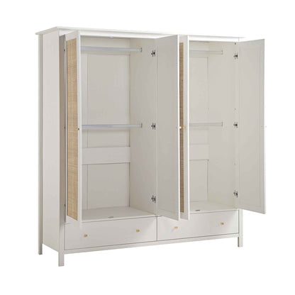 Frances Rattan 4-Door Wardrobe with 2 Drawers, White
