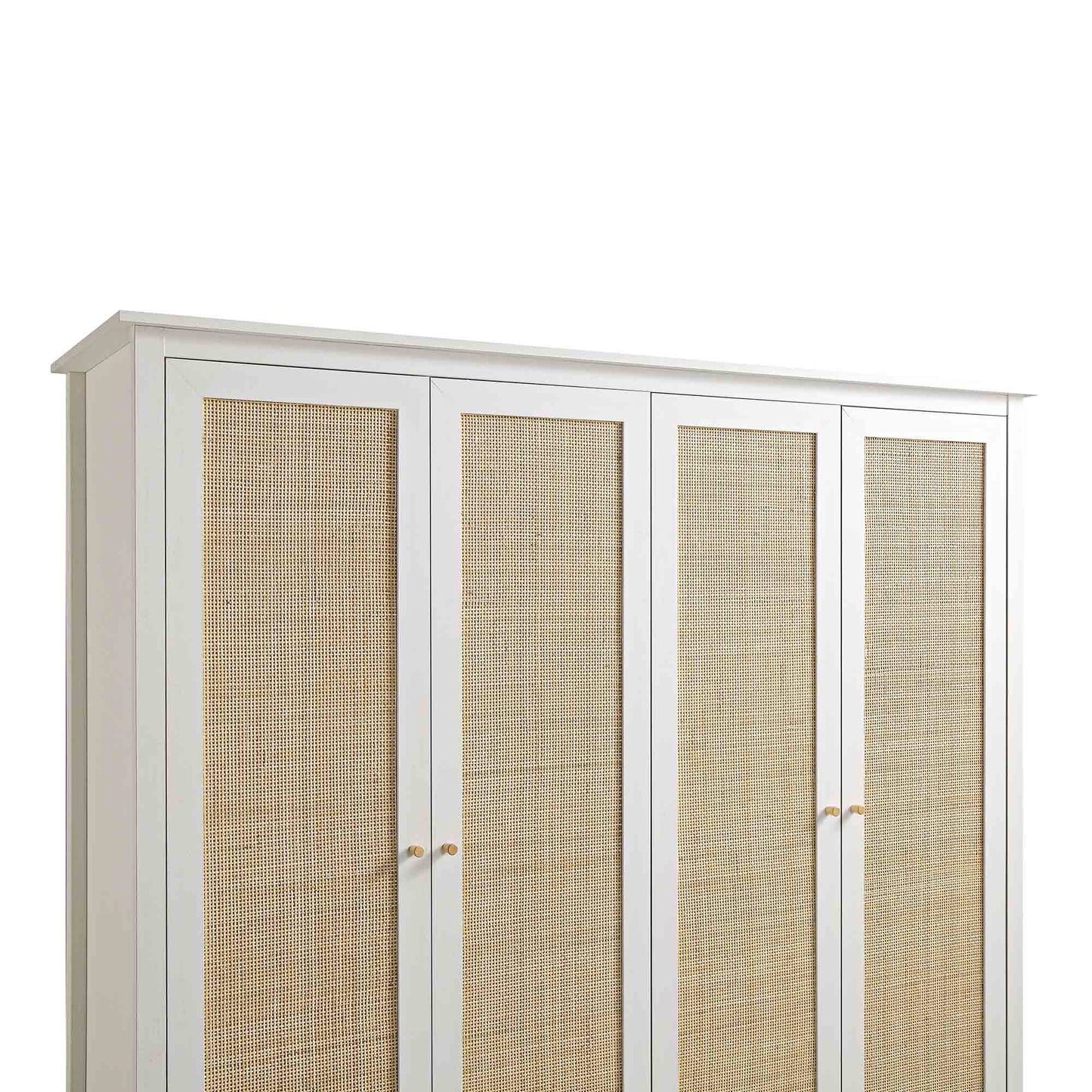 Frances Rattan 4-Door Wardrobe with 2 Drawers, White