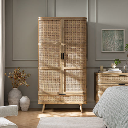 Izzy Curved Rattan Double Wardrobe, Natural