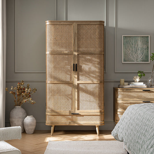 Izzy Curved Rattan Double Wardrobe, Natural