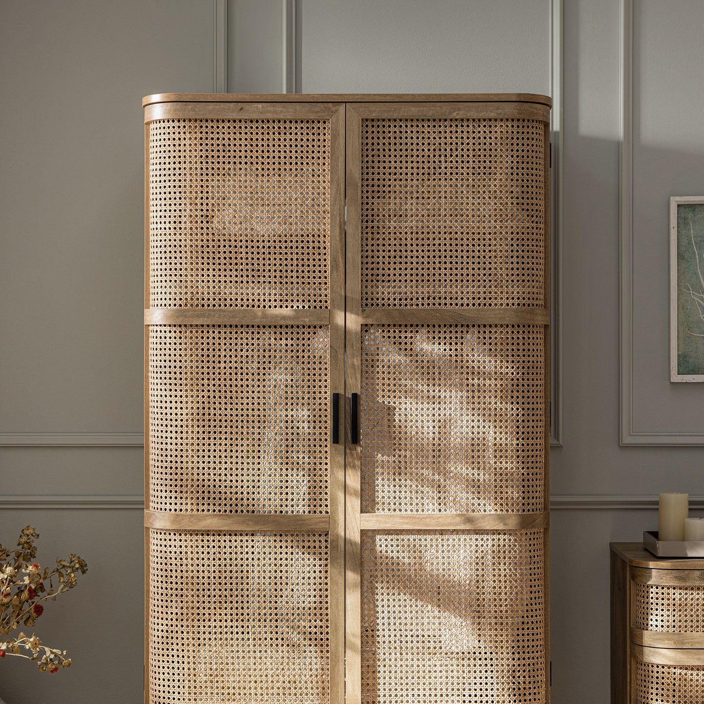 Izzy Curved Rattan Double Wardrobe, Natural