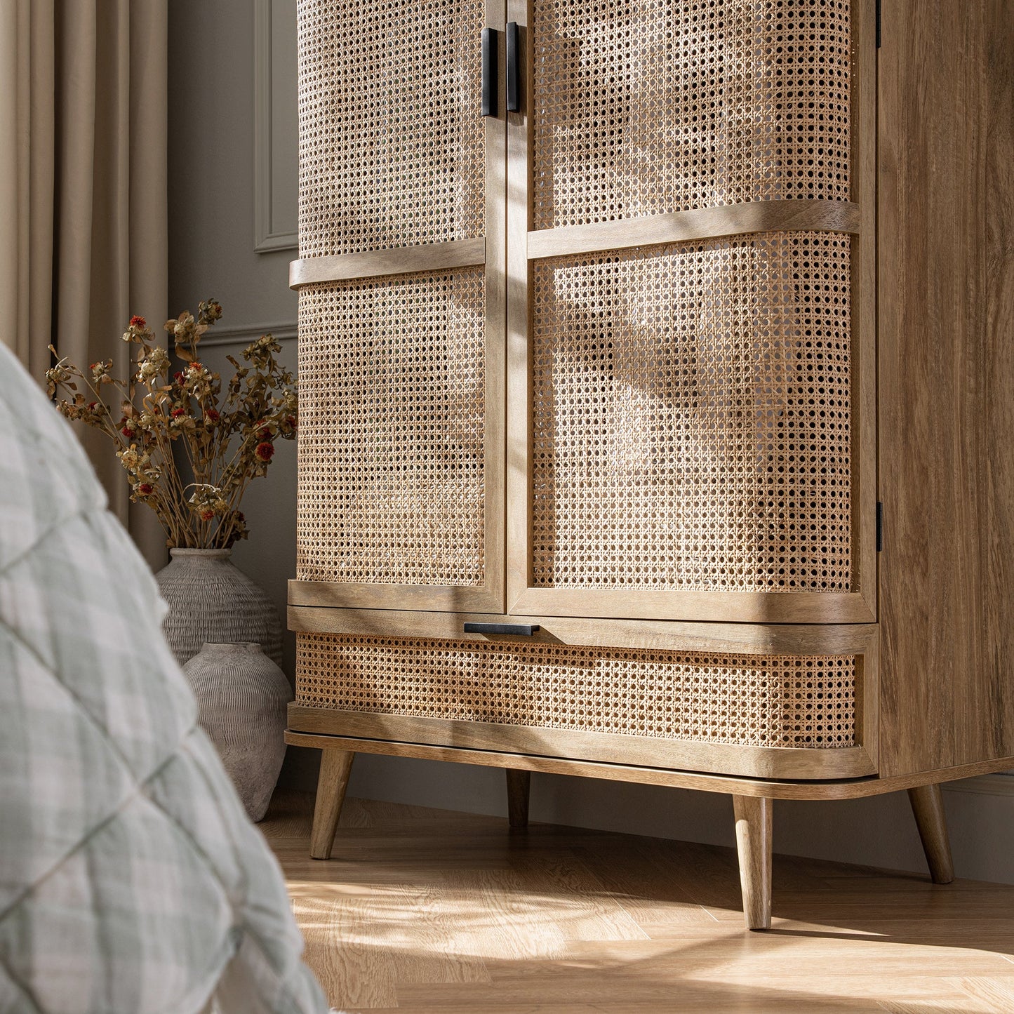 Izzy Curved Rattan Double Wardrobe, Natural