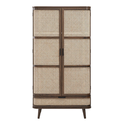 Izzy Curved Rattan Double Wardrobe, Walnut