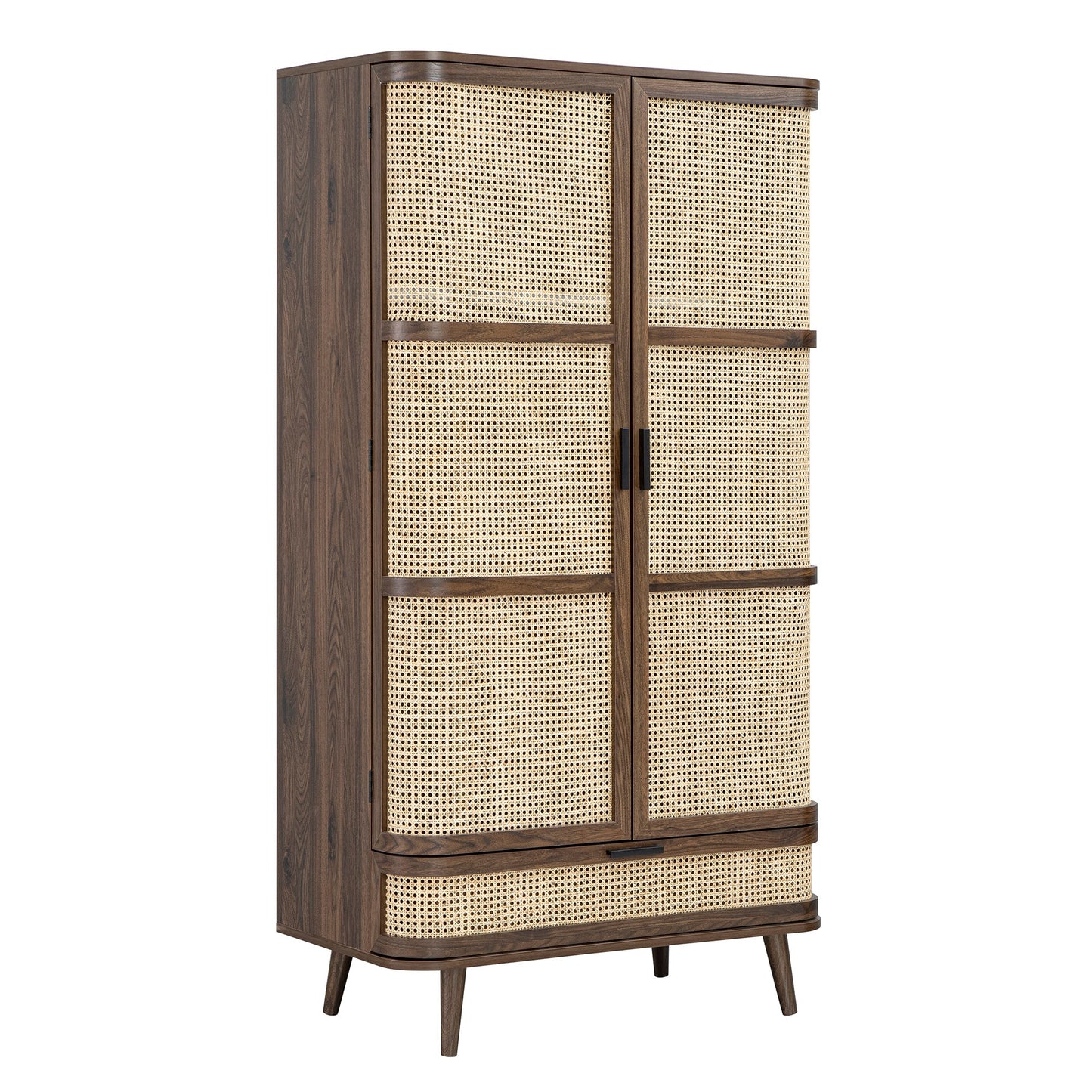 Izzy Curved Rattan Double Wardrobe, Walnut