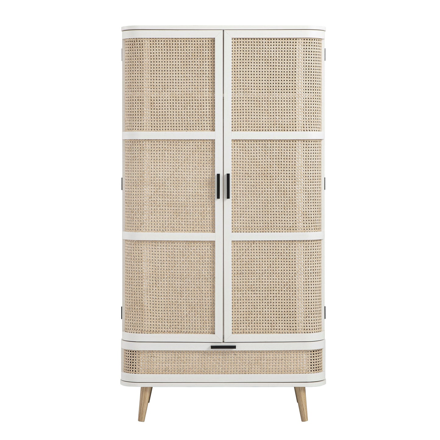 Izzy Curved Rattan Double Wardrobe, White