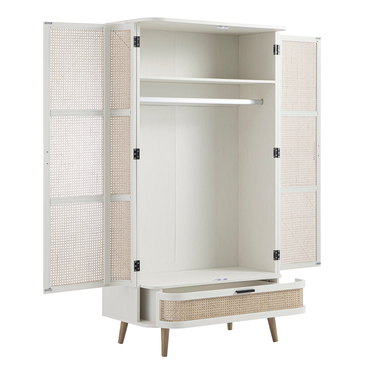 Izzy Curved Rattan Double Wardrobe, White