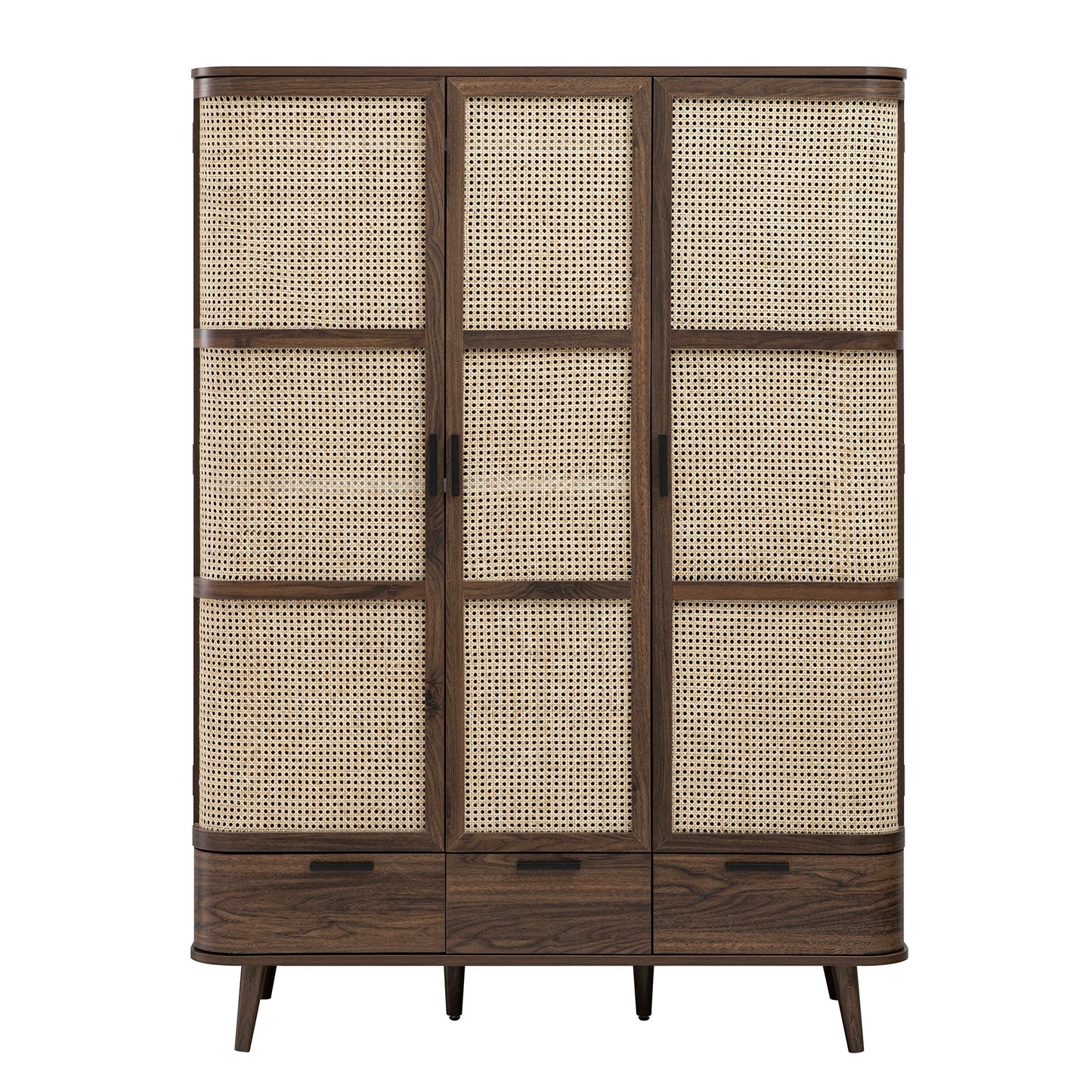 Izzy Curved Rattan Triple Wardrobe, Walnut