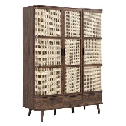 Izzy Curved Rattan Triple Wardrobe, Walnut