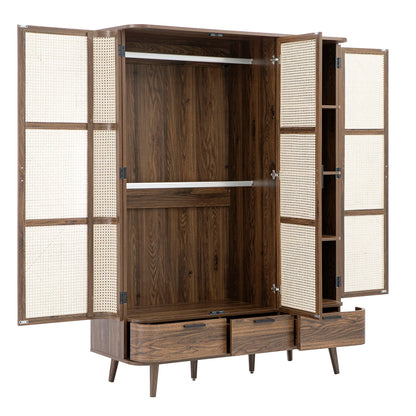 Izzy Curved Rattan Triple Wardrobe, Walnut