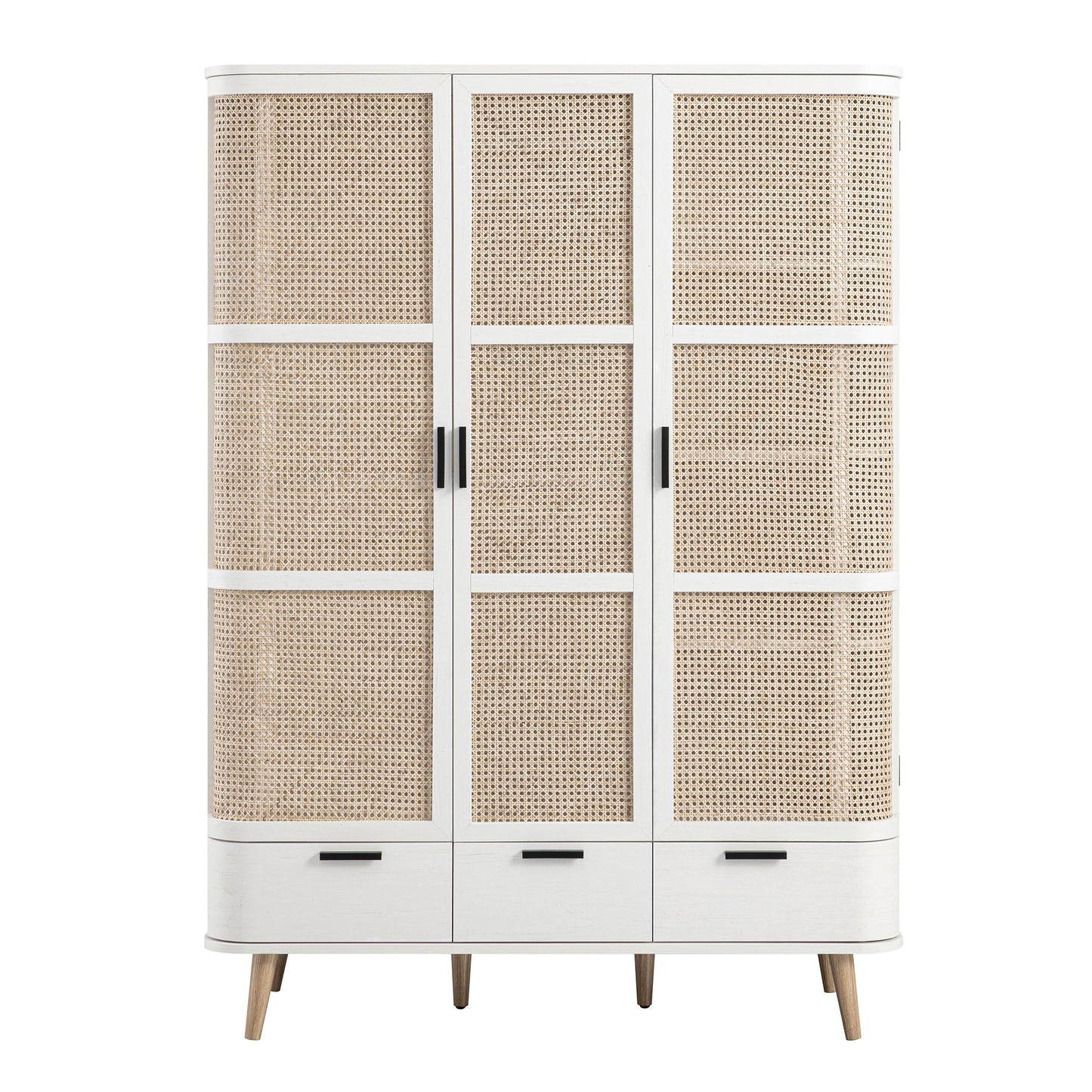 Izzy Curved Rattan Triple Wardrobe, White