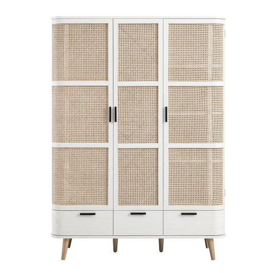 Izzy Curved Rattan Triple Wardrobe, White