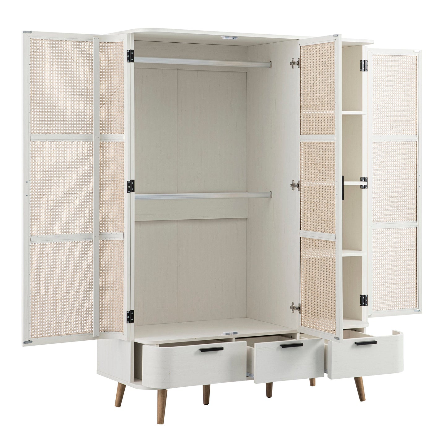 Izzy Curved Rattan Triple Wardrobe, White