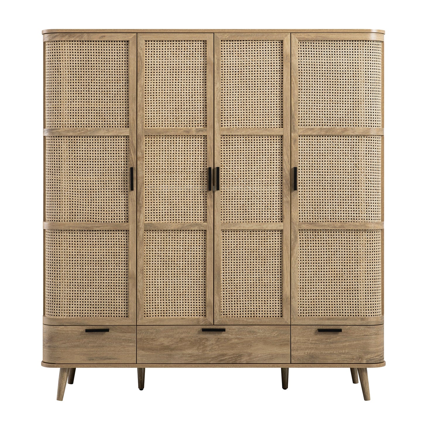 Izzy Curved Rattan 4-Door Wardrobe, Natural