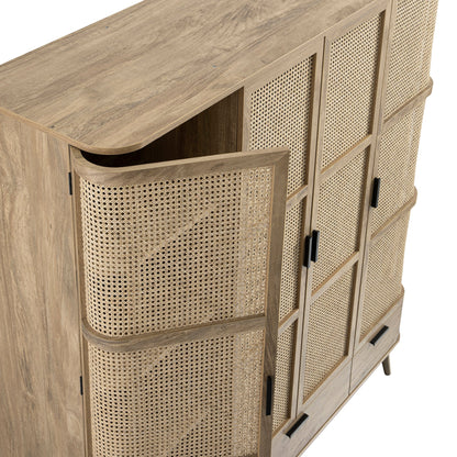 Izzy Curved Rattan 4-Door Wardrobe, Natural