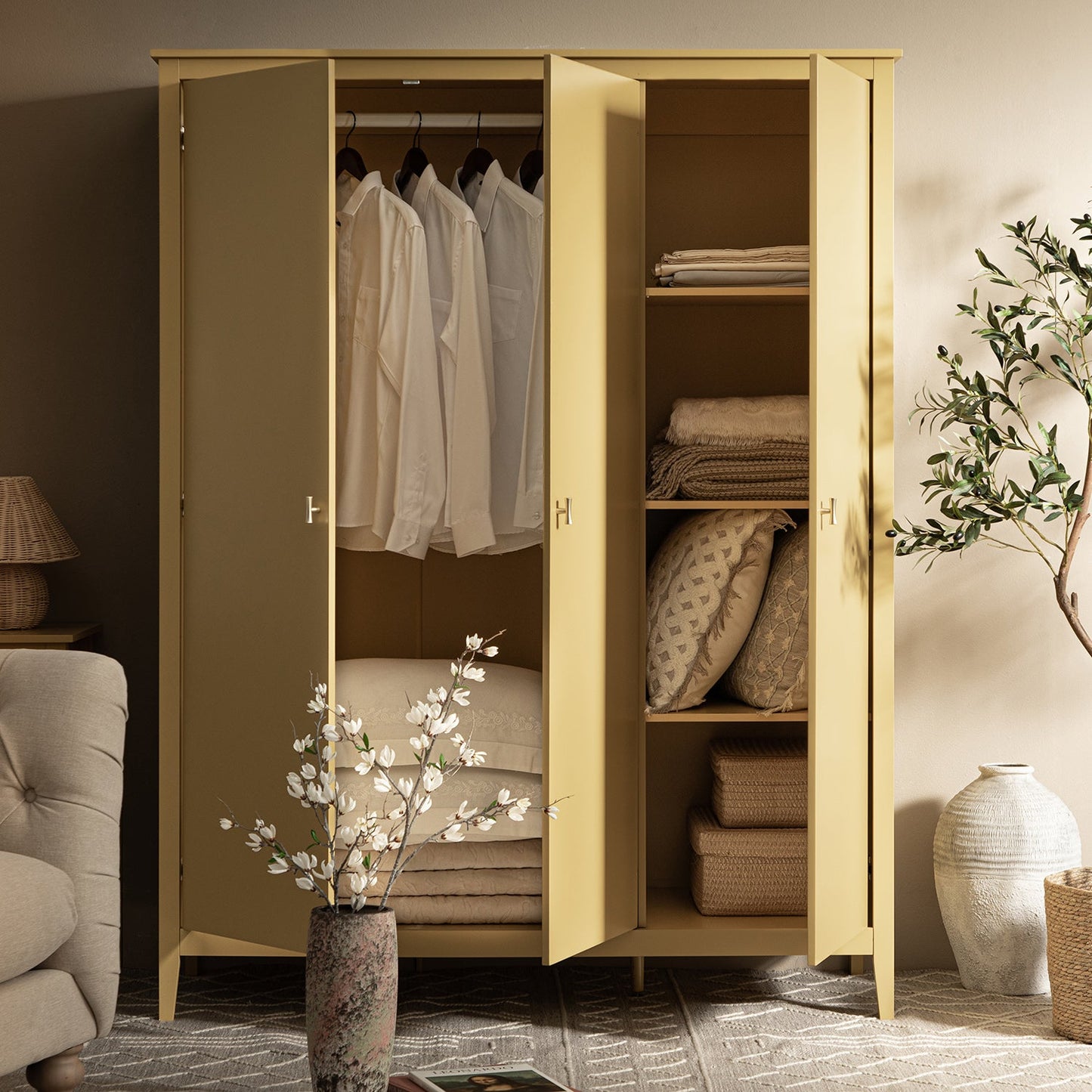 Oakham Triple Wardrobe, Rattan Yellow