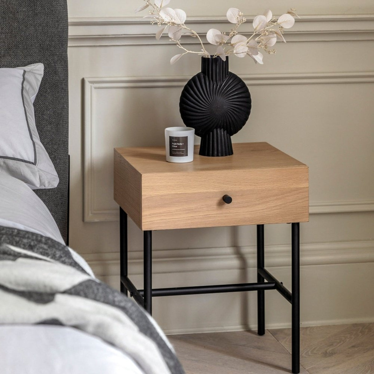 Kingsley 1 Drawer Bedside - Natural