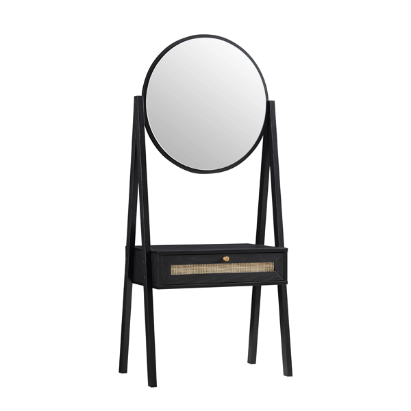 Frances Woven Rattan Standing Dressing Table with Mirror, Black