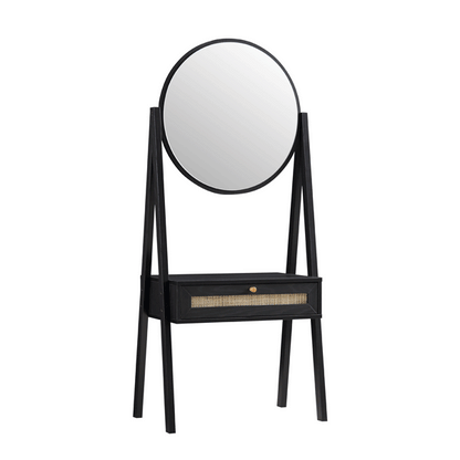 Frances Woven Rattan Standing Dressing Table with Mirror, Black