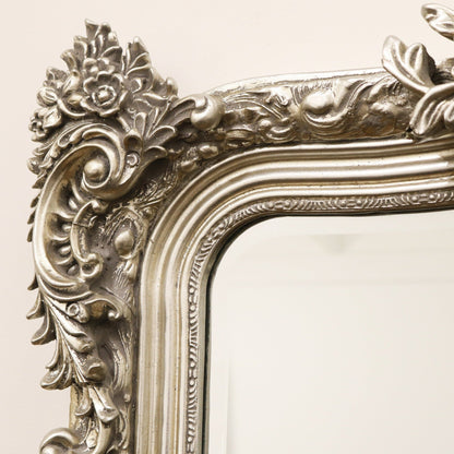 Francesca - Silver Arched Ornate Overmantle Wall Mirror 109cm x 100cm