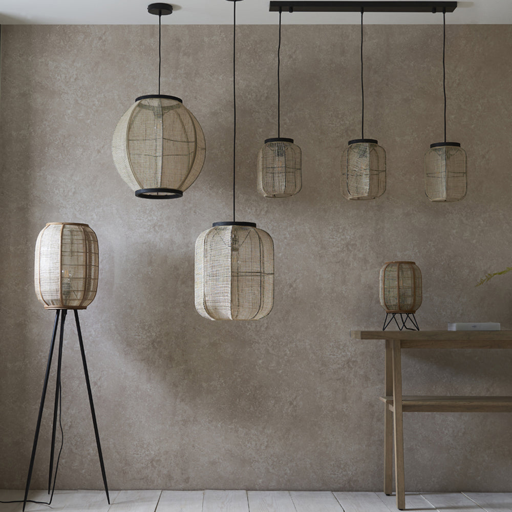 Zane Rounded Rectangle Pendant Light - Natural & Black