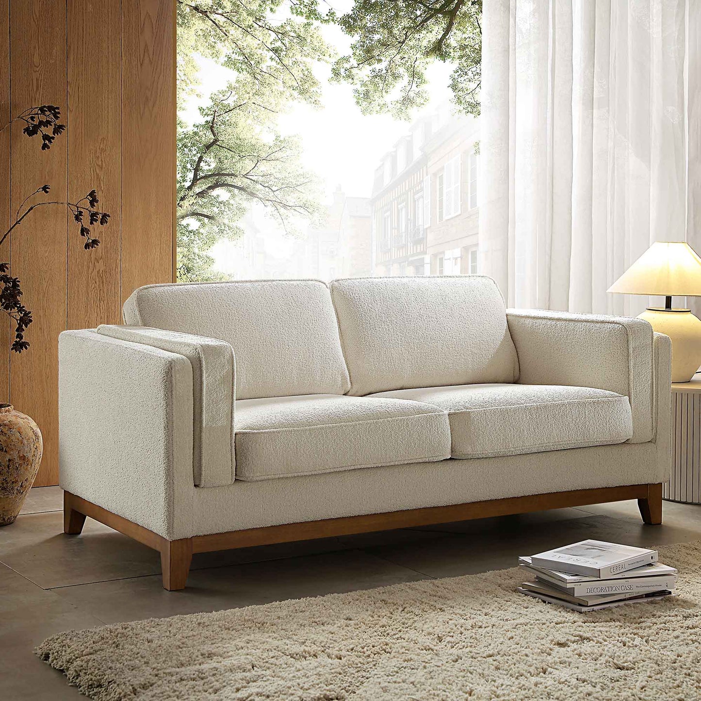 Dipley Beige Boucle Fabric Sofa, 2-Seater