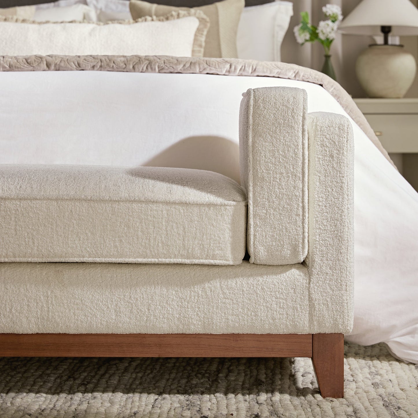 Dipley Beige Boucle Upholstered Bench