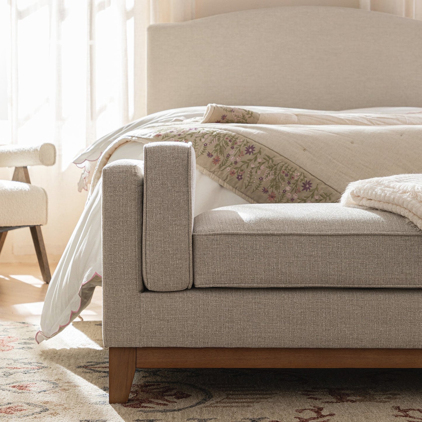 Dipley Oatmeal Woven Fabric Upholstered Bench