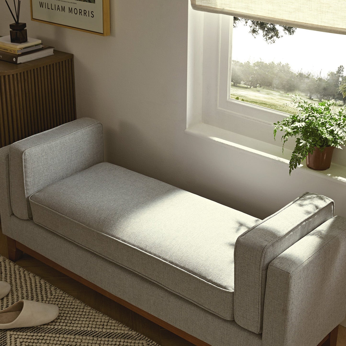 Dipley Sage Woven Fabric Upholstered Bench