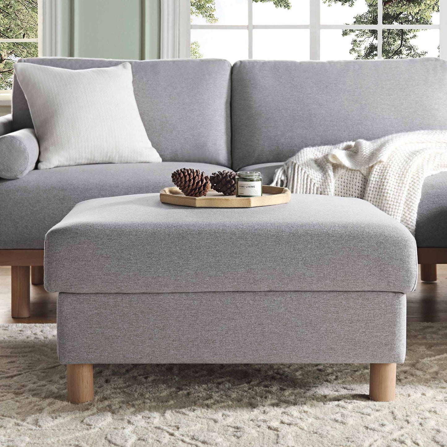 Timber Grey Marl Fabric Storage Ottoman