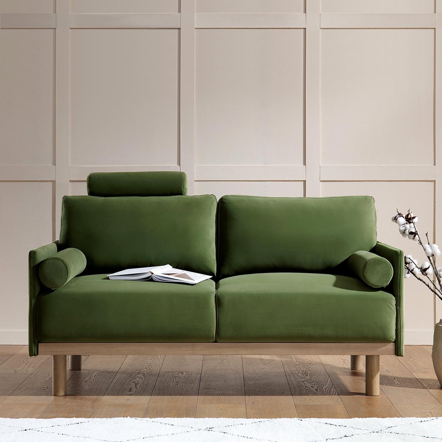 Timber Fern Green Velvet Sofa, 2-Seater