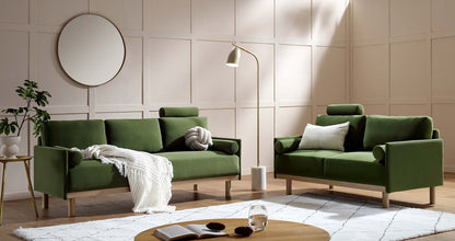 Timber Fern Green Velvet Sofa, 3-Seater