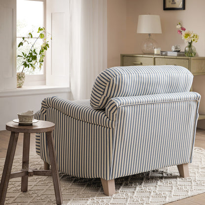 Daphnis Blue Striped Linen Blend Sofa, 1-Seater